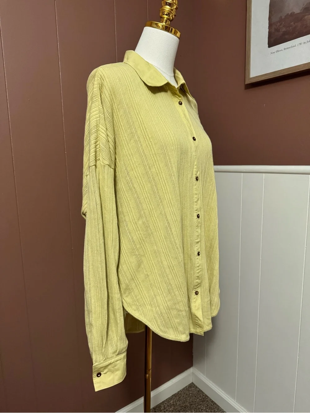 Free People Free-est Light Green Button-Front Oversized Shirt 100% Cotton